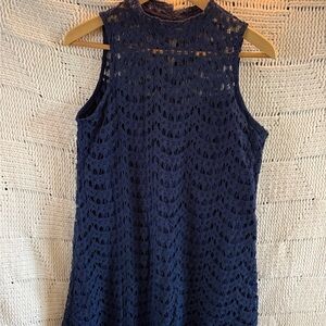 Navy Sleeveless Lace Midi Dress